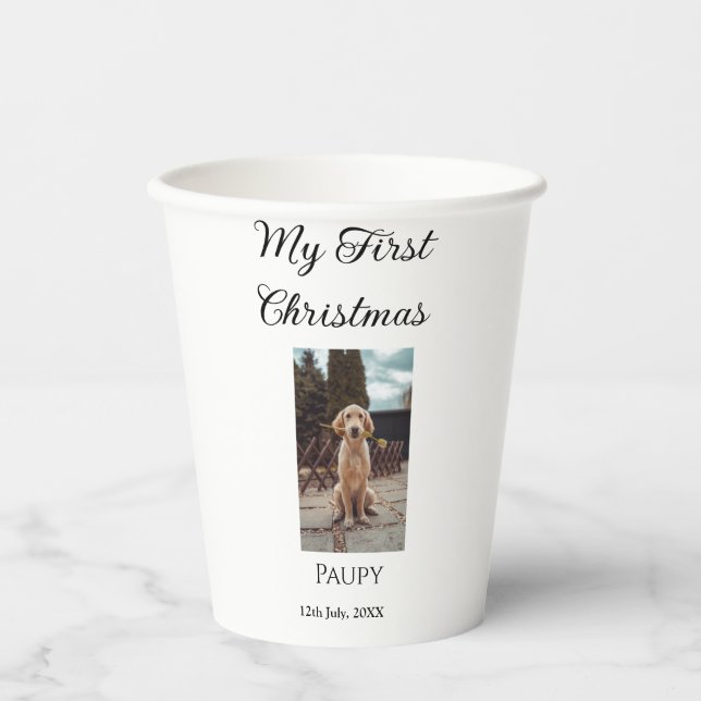 Vasos De Papel Mi primera Navidad añadir mascota nombre gato año  (Anverso)
