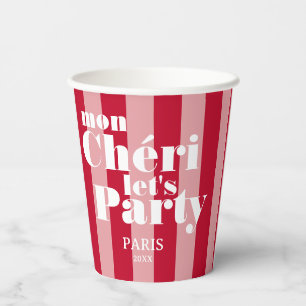 Vasos De Papel Mi Querida Vamos a la Fiesta Rojo Cereza Franja Au