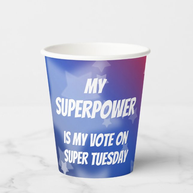 Vasos De Papel Mi superpoder es mi voto sobre el ratón Super Mart (Anverso)