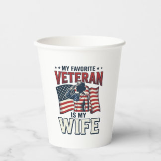 Vasos De Papel Mi Veterano Favorito Es Mi Esposa Camiseta Patriót