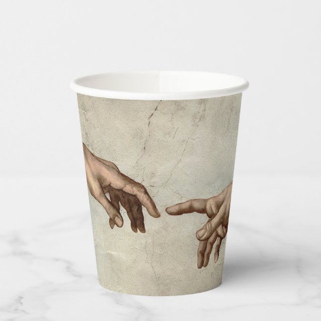 Vasos De Papel Michaelangelo manos creación adam dios (Izquierda)