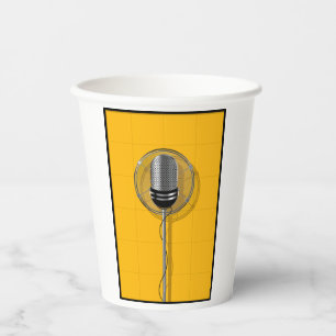 Vasos De Papel Micrófono Retro sobre Amarillo Intenso