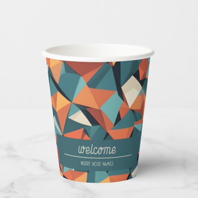 Vasos De Papel Mid-Century Geometric Teal & Orange | Custom (Anverso)