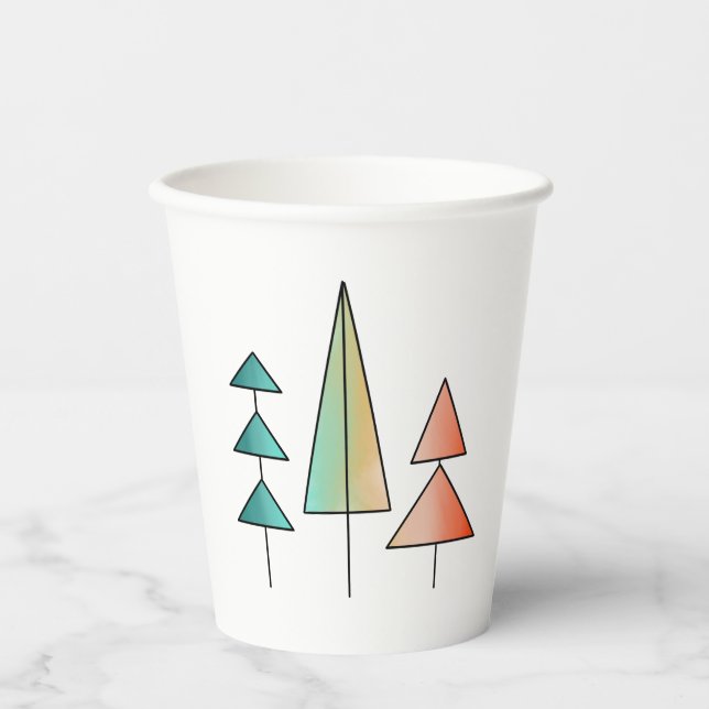 Vasos De Papel mid century modern rainbow trees blush teal simple (Anverso)