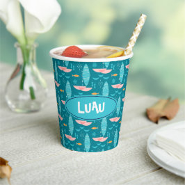 Vasos De Papel Mid Century Pink Catamaran - Blue Background