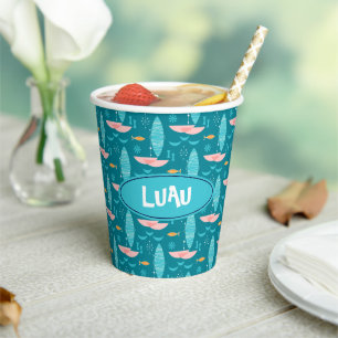 Vasos De Papel Mid Century Pink Catamaran - Blue Background