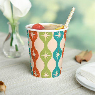 Vasos De Papel Mid Century Retro Starbursts on ogee pattern 