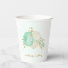 Vasos De Papel Minería romántica flores verdes y blancas de oro