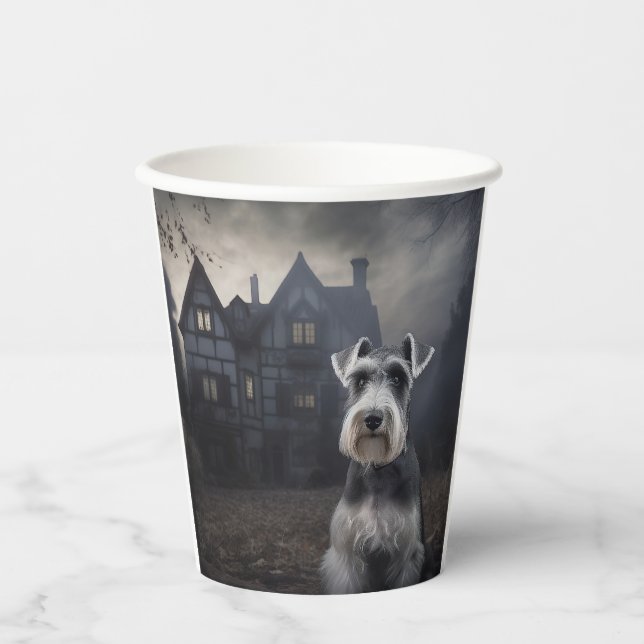 Vasos De Papel Miniature Schnauzer Halloween Aterrador (Anverso)