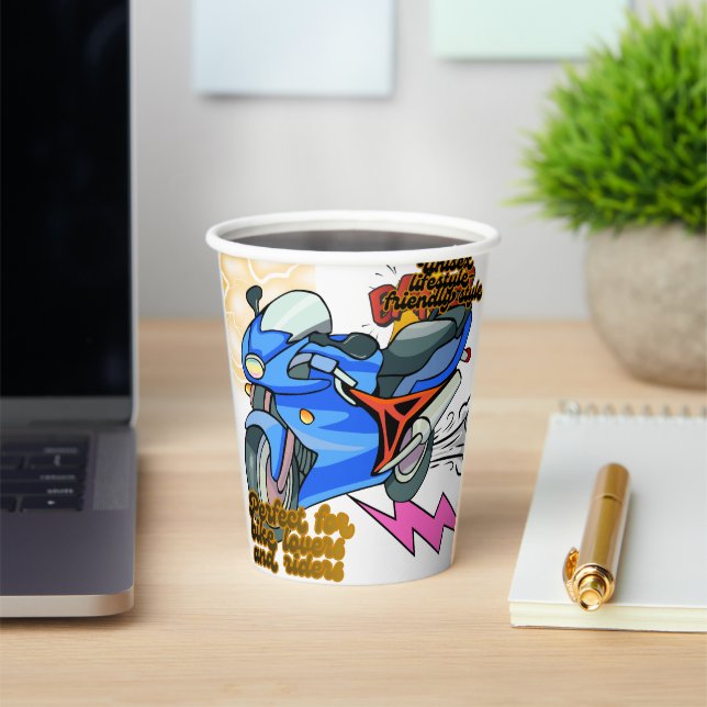 Vasos De Papel Minimal Bike Art Graphic –Motorcycle Party (in situ)