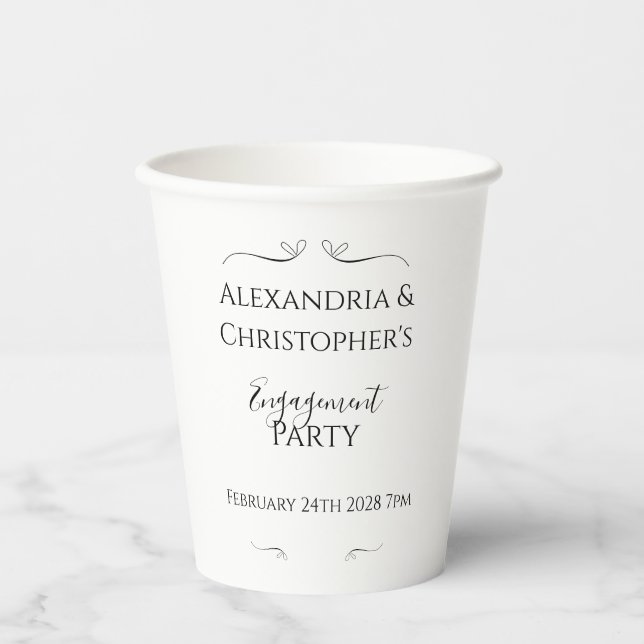 Vasos De Papel Minimal Black and White Script Engagement Party (Anverso)