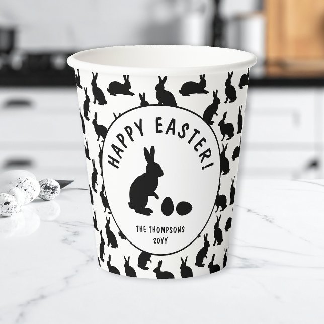Vasos De Papel Minimal Black Rabbit Pattern Modern Happy Easter (Subido por el creador)