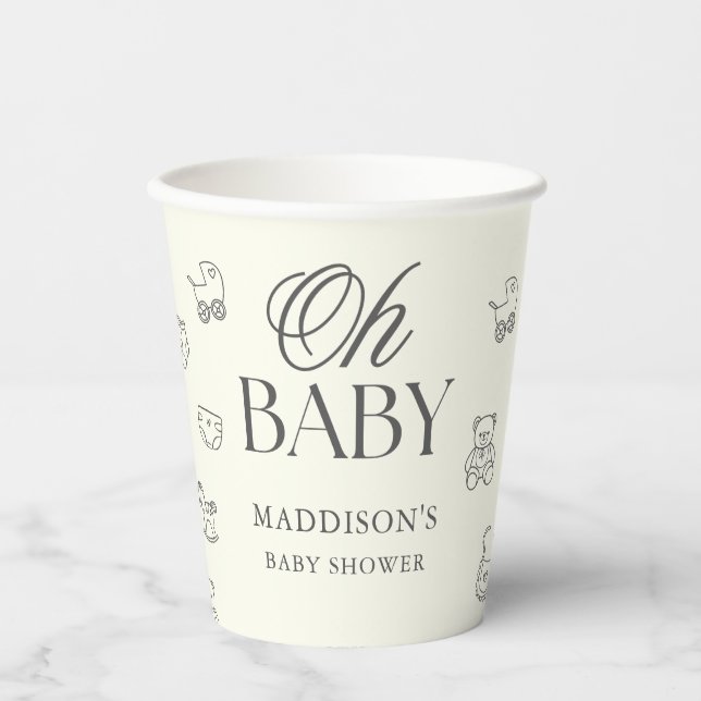 Vasos De Papel Minimal Hand Drawn Gender Neutral Baby Shower (Anverso)