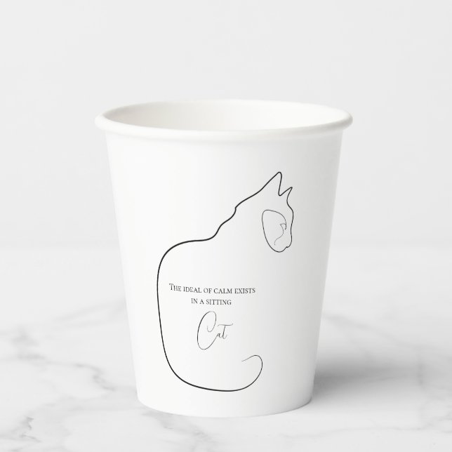 Vasos De Papel Minimalismo Sitting Cat Black & White (Anverso)