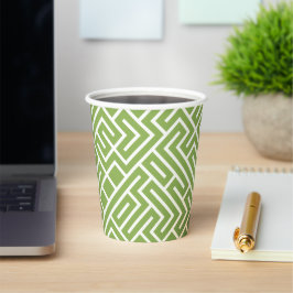 Vasos De Papel Minimalist Maze Fill Green Pattern