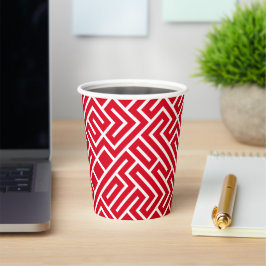 Vasos De Papel Minimalist Maze Fill Red Pattern