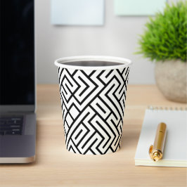 Vasos De Papel Minimalist Maze Lines Black Pattern
