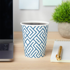 Vasos De Papel Minimalist Maze Lines Blue Pattern