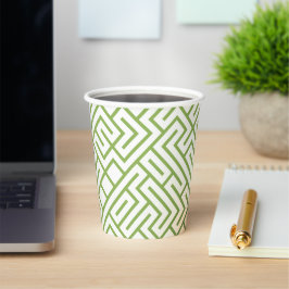 Vasos De Papel Minimalist Maze Lines Green Pattern