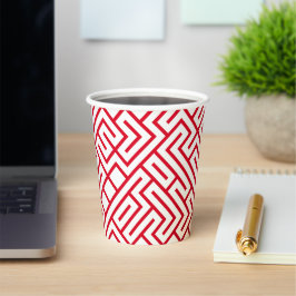 Vasos De Papel Minimalist Maze Lines Red Pattern