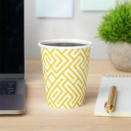 Vasos De Papel Minimalist Maze Lines Yellow Pattern