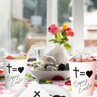Vasos De Papel Minimalista Blanco y Negro Elegante Feliz Pascua