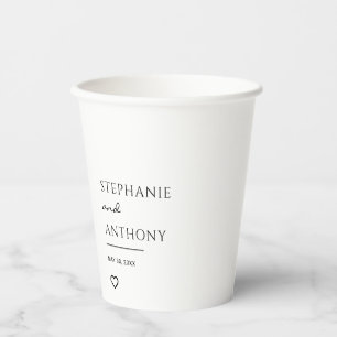 Vasos De Papel Minimalista Boda moderno de Corazón Blanco y Negro
