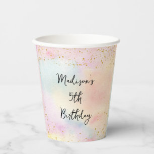 Vasos De Papel Minimalista Pastel Rainbow Gold Birday