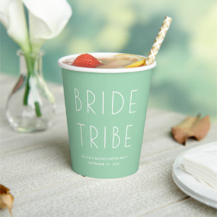 Vasos De Papel Mínimo Simple Mint Green Bride Tribe Bachelorette