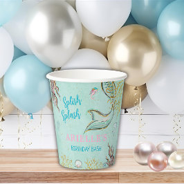 Vasos De Papel Mint Glitter Mermaid tail under the sea 