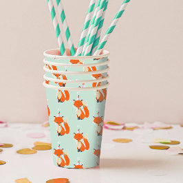 Vasos De Papel Mint Green Cute Fox Fiesta Gorra Woodland Cumpleañ