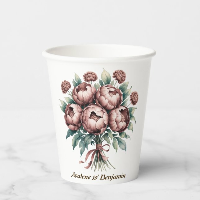 Vasos De Papel Mocha Brown Blooms Boda (Anverso)