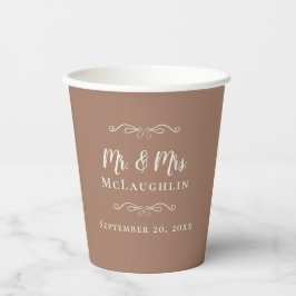 Vasos De Papel Mocha Brown Elegant Wedding Mr & Mrs Romantic