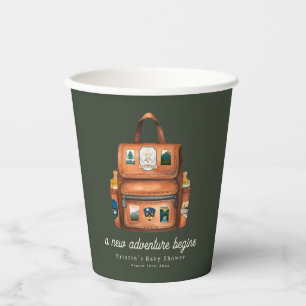 Vasos De Papel Mochila de aventura + Botellas Baby Shower verde