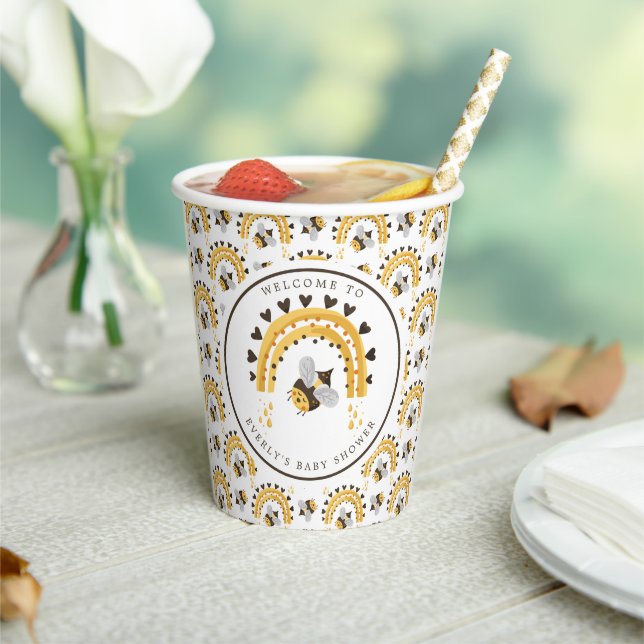 Vasos De Papel Mod Rainbow Bumblebee Honey Bee Baby Shower (in situ)