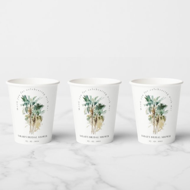 Vasos De Papel Moda Agua tropical Palm Trees Ducha Bridal (Multi)