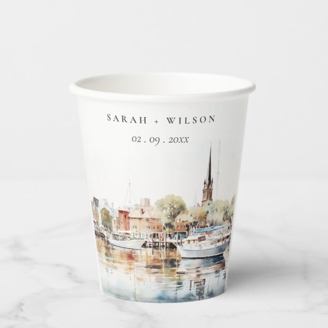 Vasos De Papel Moda Annapolis Maryland Watercolor Boda (Anverso)