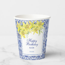 Vasos De Papel Moda Azul Portugués Azulejo Lirio Amarillo