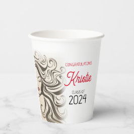 Vasos De Papel Moda Beige Hair Stylist Graduación Party Retro