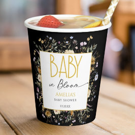 Vasos De Papel Moda Black Gold Baby Shower Floral