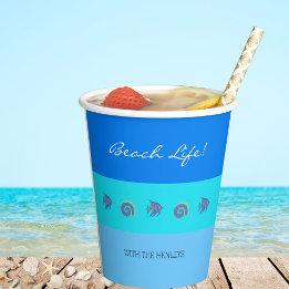 Vasos De Papel Moda Blue Stripes Fish and Shells Beach House