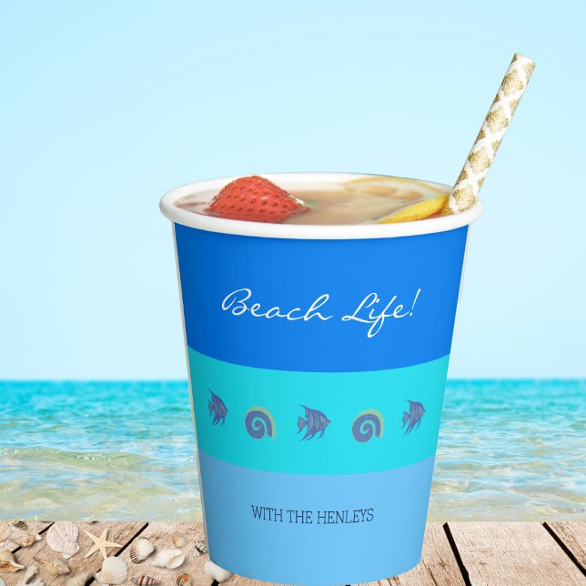 Vasos De Papel Moda Blue Stripes Fish and Shells Beach House (Subido por el creador)