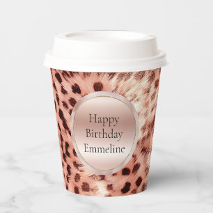 Vasos De Papel Moda Bonito Girly Rosa Gold Leopard
