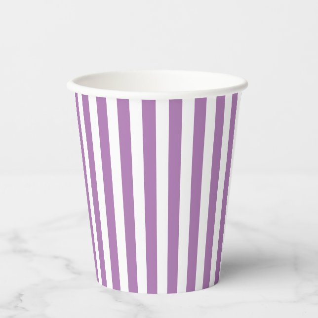 Vasos De Papel Moda Cute Lavanda Purple & White Vertical Stried (Anverso)