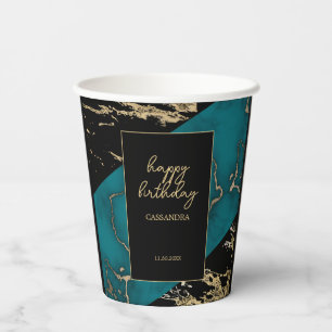 Vasos De Papel Moda Cyan Marble Relieve metalizado dorado Pintura