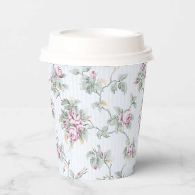 Vasos De Papel Moda de época Rosas y rayas francesas (Anverso)