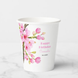 Vasos De Papel Moda Flor De Cerezo Rosa Sakura Cumpleaños Floral