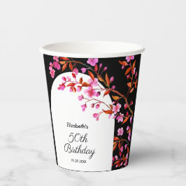 Vasos De Papel Moda Flor de cerezo Sakura Cumpleaños Blanco Negro