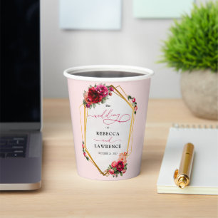 Vasos De Papel Moda floral rosa rosado y boda de oro falso