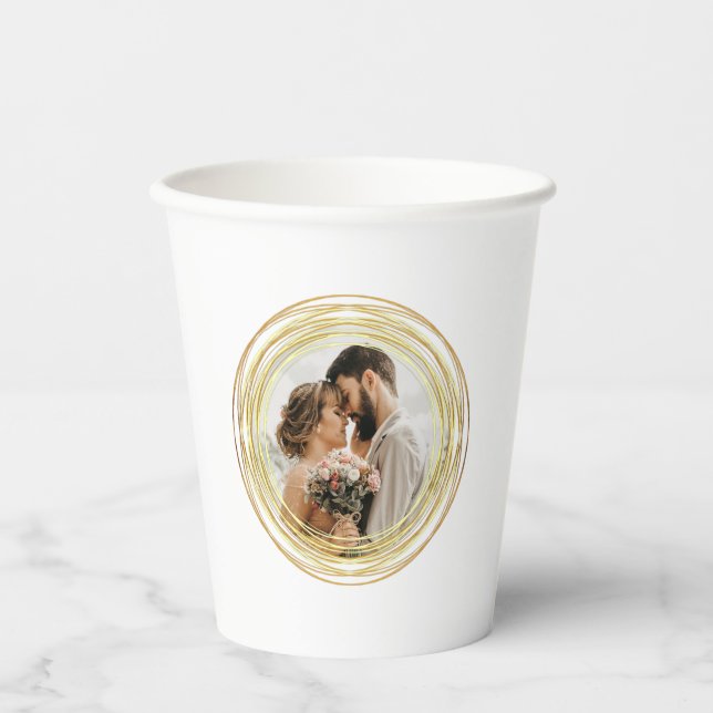 Vasos De Papel Moda fotográfica personalizada Boda de oro blanco  (Anverso)